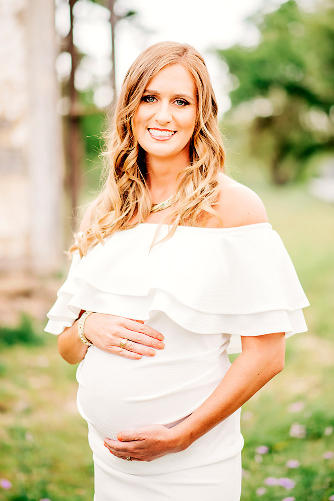 expectant mom in white dress in san antonio texas