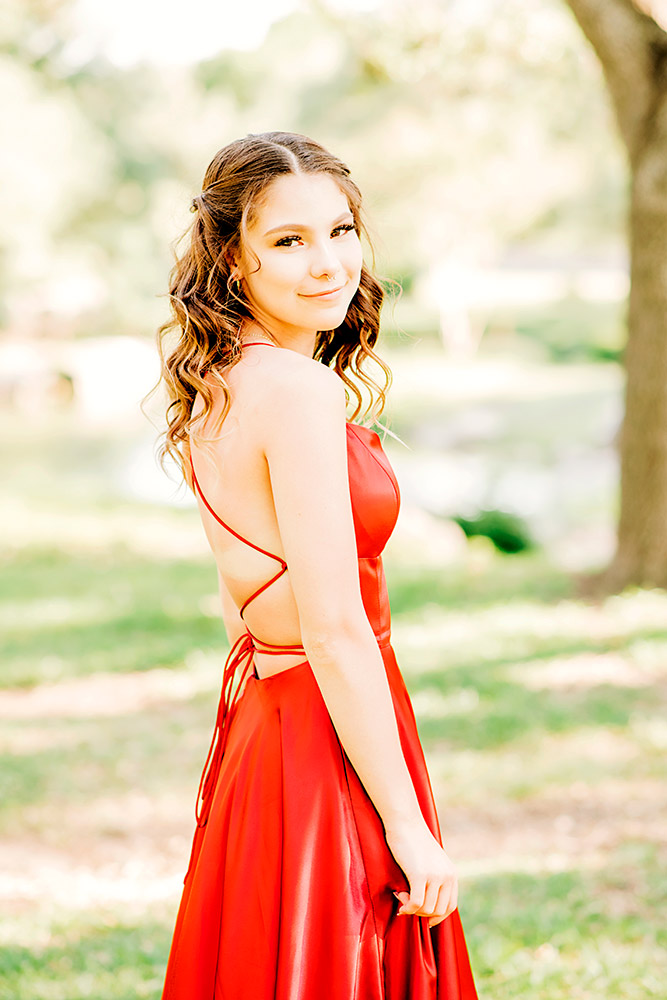 teen girl in red dress in san antonio texas